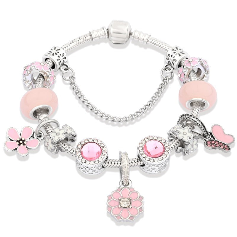 Flower Charm Pink Beaded Bracelet – LV Official