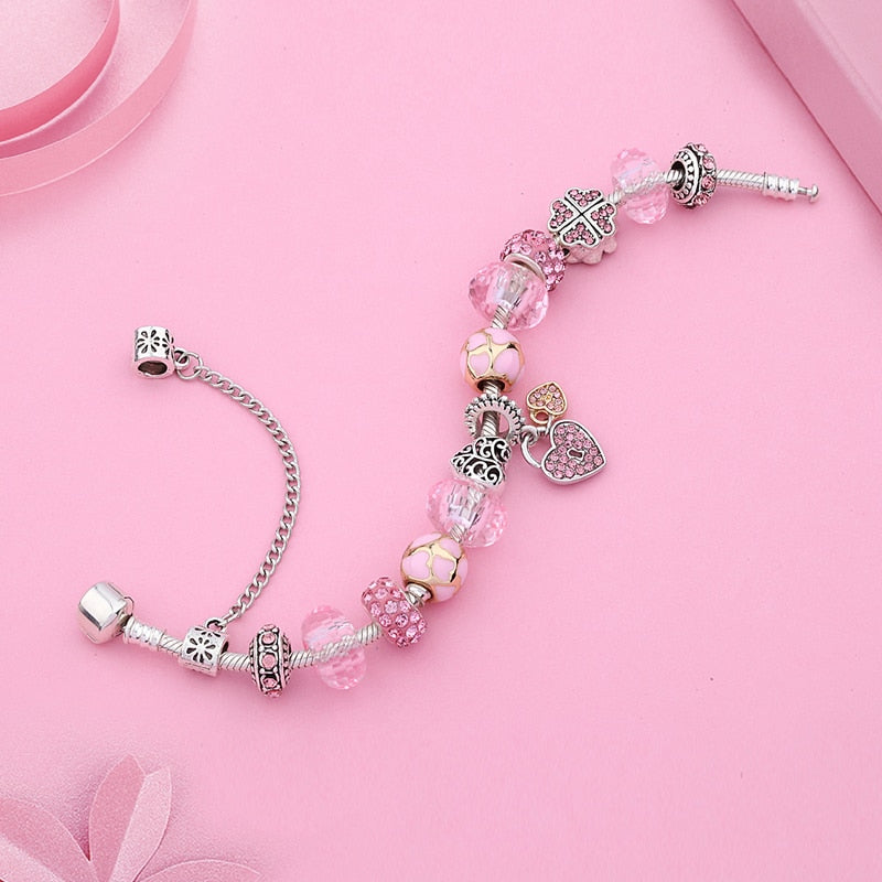 Crystal Charm Bracelet Pink / 18cm